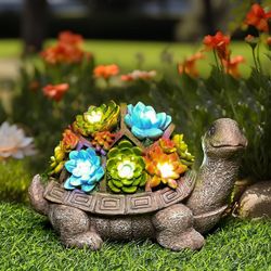 Solar Garden Statues Turtle Figurines Outdoor Patio Decorations Outdoor Yard Decor Unique Birthday Gifts for Mom Women for Mother's Day