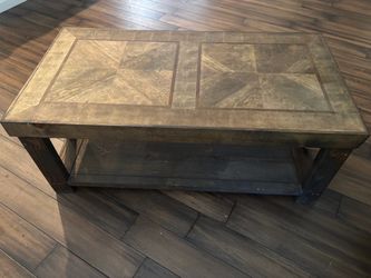 Rustic Wood Coffee Table with Bottom Shelf