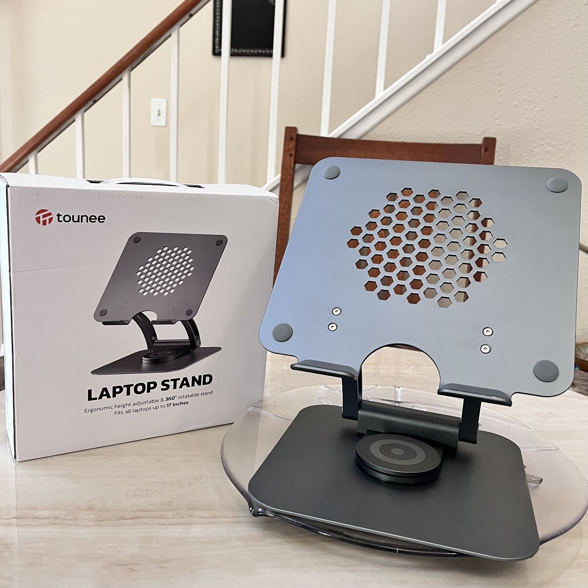 Tounee Laptop Stand Adjustable 360° Rotatable Fits All Laptops Up To 17” Gray
