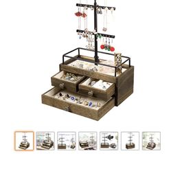 Jewelry Organizer Tower with Double-Layer Wooden Drawer Storage Box - 3 Tier Jewelry Stand for Necklaces, Bracelet, Earrings & Ring Jewelry Tree Jewel