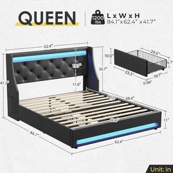 Queen Bed Frame with LED Lights