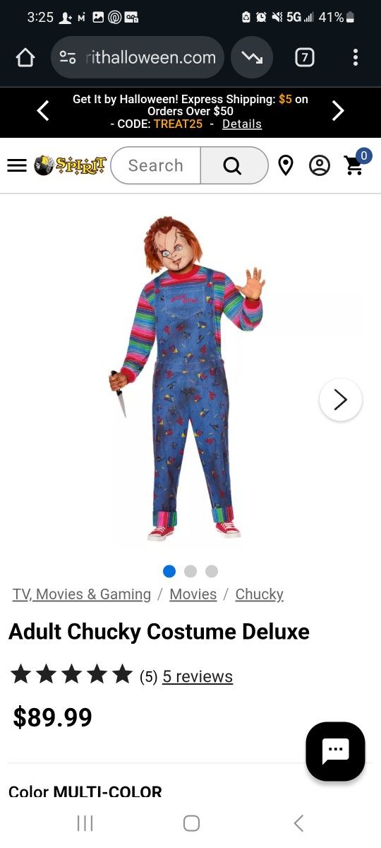 Halloween Costume Chucky Adult Small