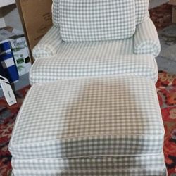 Over Size Chair & Ottoman Cream & Sage Green Plaid
