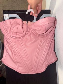 Pink Faux Leather Corset Bustier Top