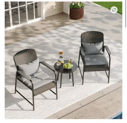 JOYURE 3 Pieces Outdoor Patio Furniture Set,All-weather Wicker Rattan Bistro Set with Coffee Table and Cushions for Yard, Garden, Balcony, Chocolate B