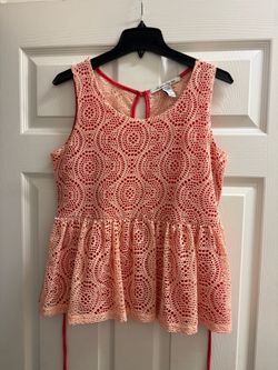American Rag Cie Girl’s Junior Dark Coral Lace Peplum Top M Sleeveless