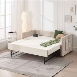 Noble House Aaliyah Modern Beige Twin Size Velvet Upholstered Daybed with Trundle, USB Port, Storage Side Pockets 