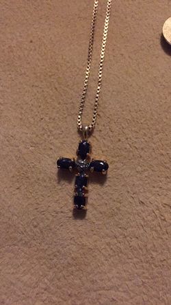 Real sapphires cross necklace