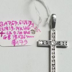 14k White Gold Cross With CZ 0.2ctwby G8 18×36mm