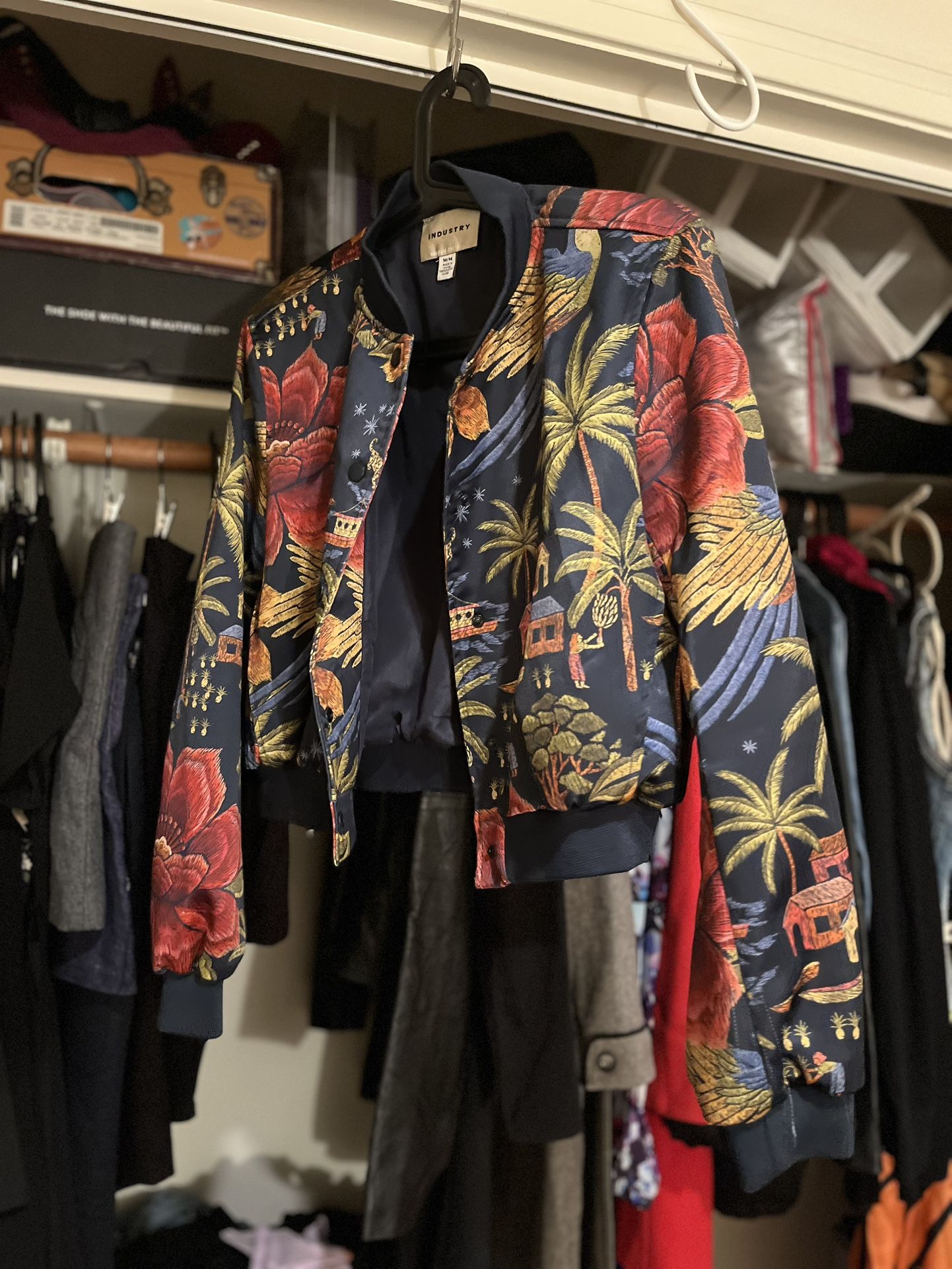 Industry Printed Silky Bomber - Size M