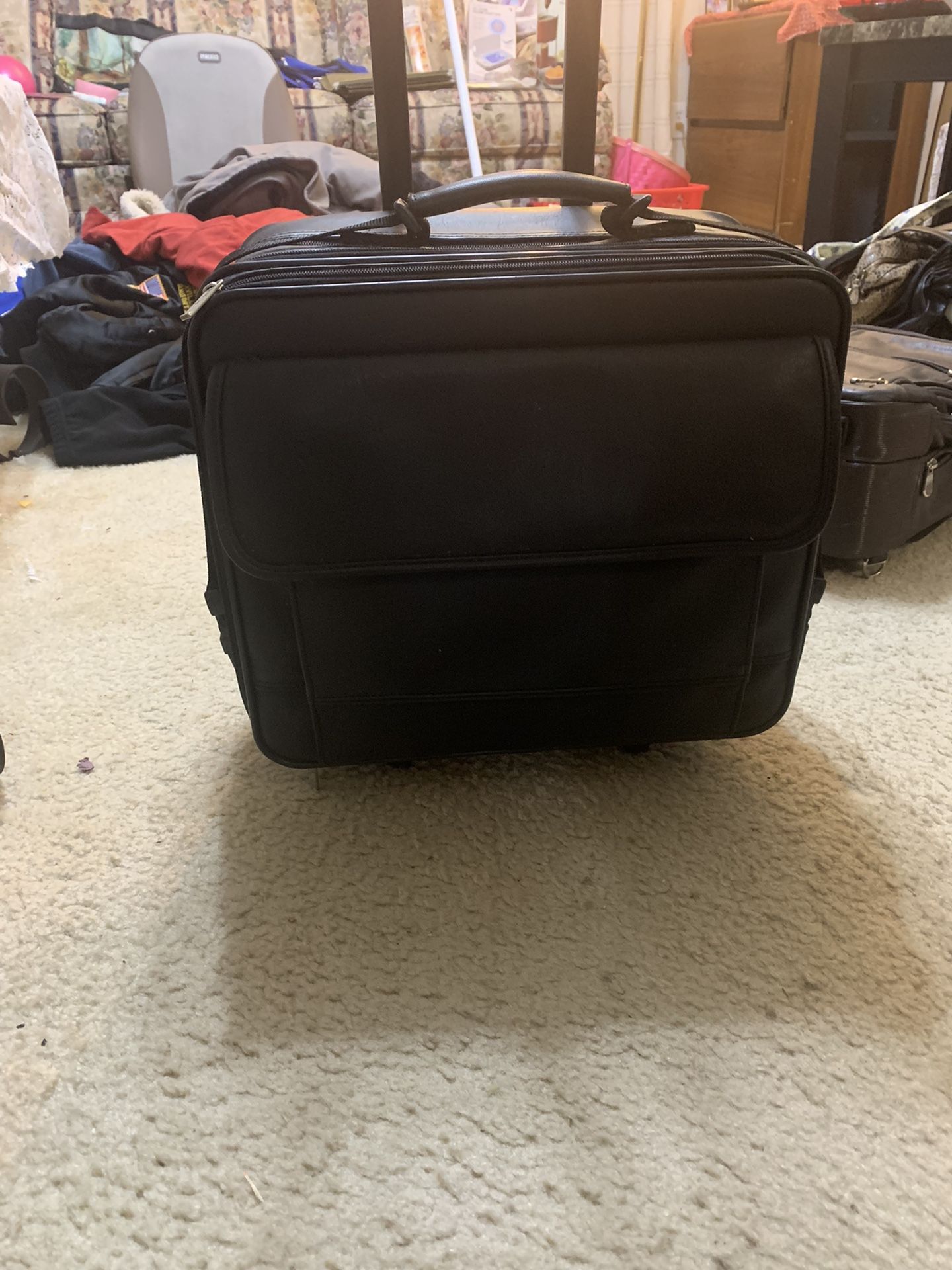 Two Leather Luggage Bags With Two Wheelers And Handles