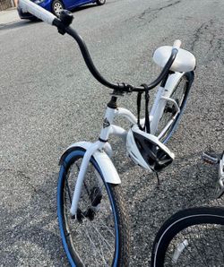 Blue and White Huffy Bicycle