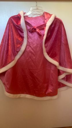 Kids Pink Hooded Cloak With White Faux Fur Trim