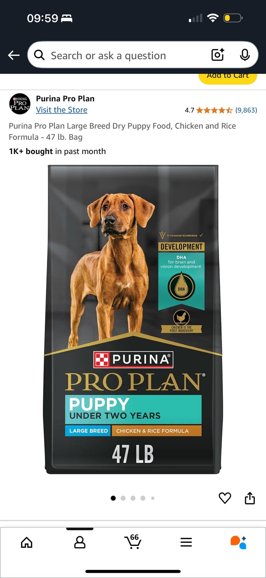 Purina Pro Plan Large Breed Puppy Food β Chicken & Rice β 47lb (Opened)