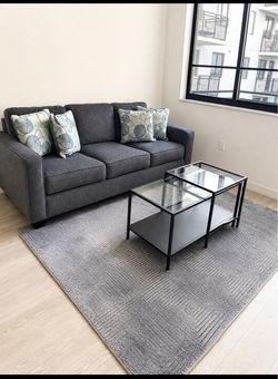 Modern Gray Sofa + Coffee Table & Area Rug