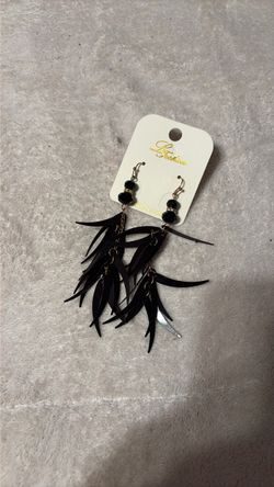 Black Feather Drop Dangle Earrings