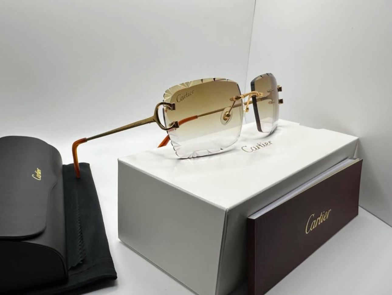 Cartier Big C 24K Gold/Brown Diamond Cut Buffs Buffalo Horn Glasses PRICE FIRM