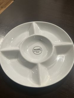 Round Platter Five Sections White Porcelain 12.75" Snacks Relish Dip