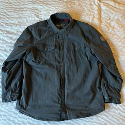 Eddie Bauer gray fleece lined long sleeve snap up shirt jacket Men's size XL