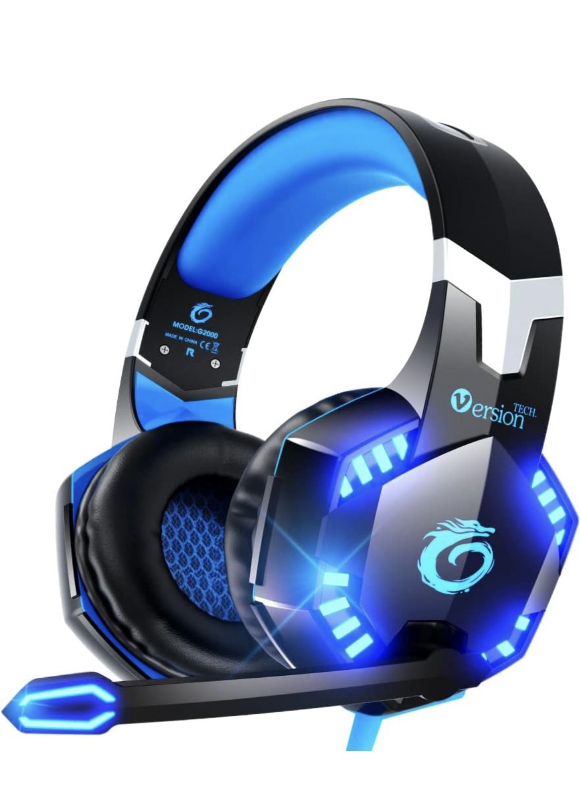 Headphone - Gaming Headset for PS5 PS4 Xbox One Controller,Bass Surround Noise Cancelling Mic, Over Ear Headphones with LED Lights