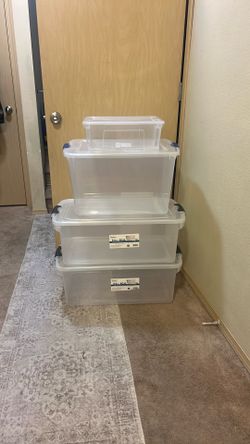 Lot of 4 Clear Transparent Storage Tote Containers Plastic