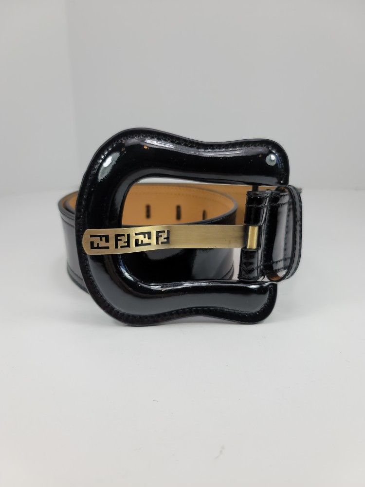 Fendi New Black Patent Leather B-Buckle Belt
