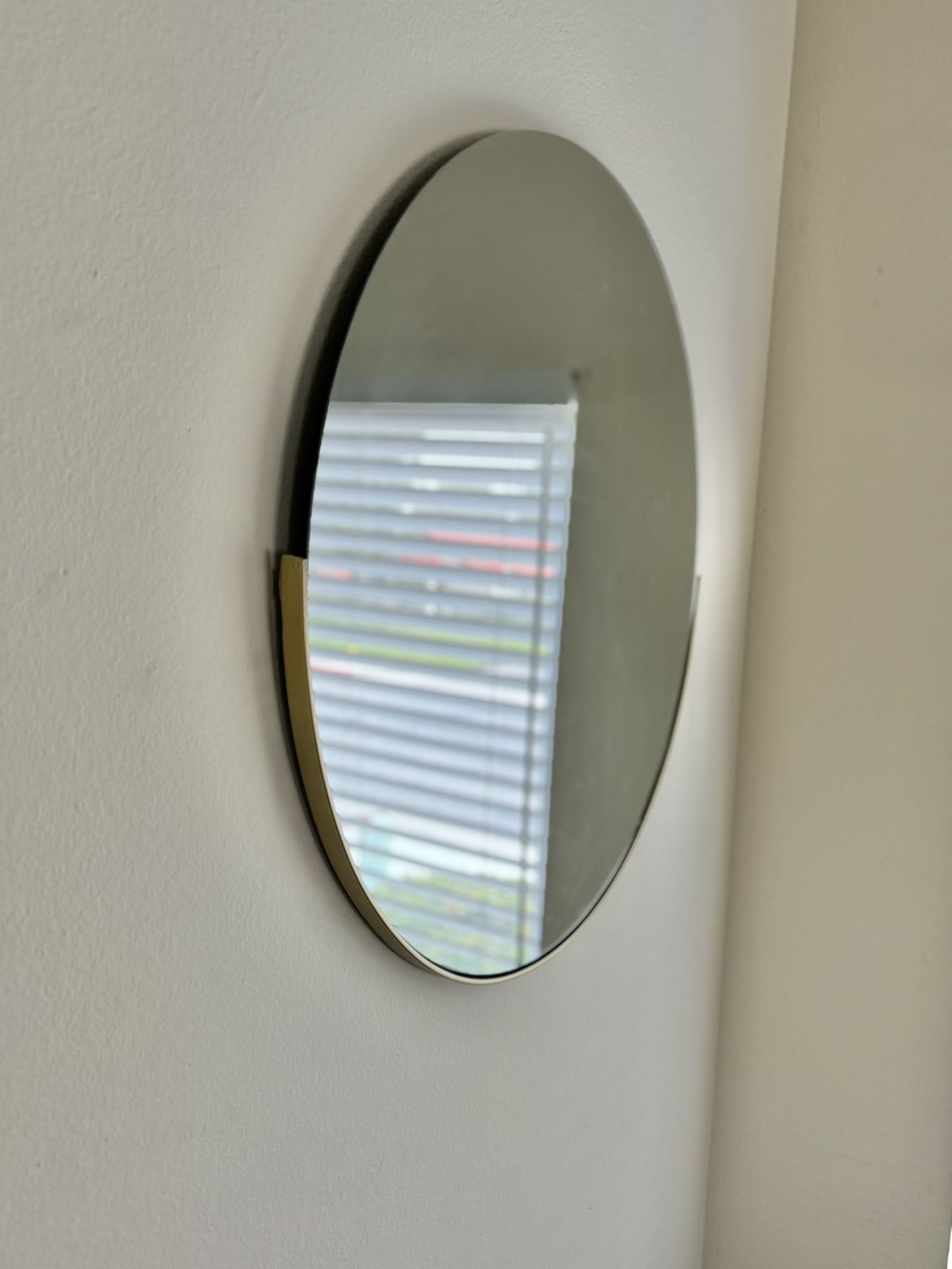 Mid- Century Modern - Round Mirror with Brass-Tone Accent