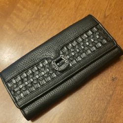 Brighton Black Woven Leather Continental Wallet
