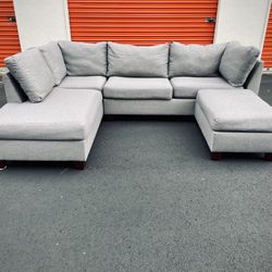 👁️👁️ Gray Sectional Couch + Ottoman FREE DELIVERY 🚚 