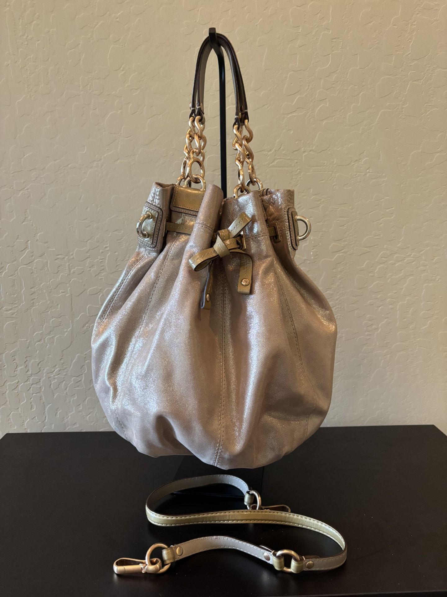 Coach Peyton XL Gold Leather Drawstring Bucket Bag