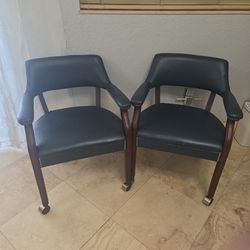 Transitional Arm Chair with Casters - Navy