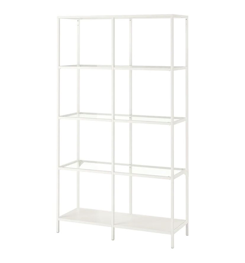 Shelf unit, Book Case & Storagewhite/glass, 39 3/8x68 7/8 "