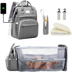 3 in 1 Diaper Bag Backpack With Bassinet (grey)