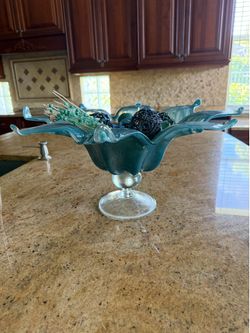 Like New Large Blue Blown Glass Decorative Vase filled with Potpourri