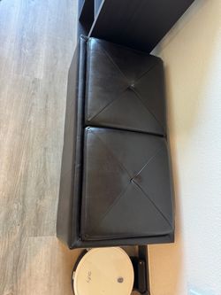 Dark Brown Faux Leather Storage Ottoman