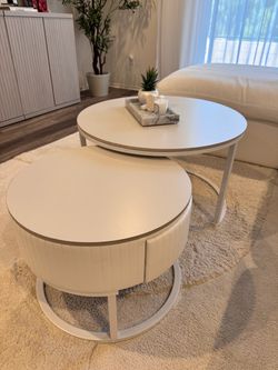 Nesting coffee table cream leather detail with storage