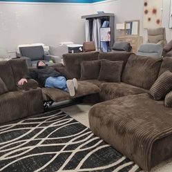 PH💥$49 Down Payment for financing 👉 Brown Corduroy Fluffy Oversized Power Reclining Sectional Couch 