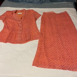 Ladies 2 Piece Danny & Nicole Orange Spring Summer Skirt & Top Set Size 12