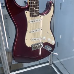 Fender Stratocaster Guitar Made In Mexico  Burgundy Color No mods Great Playing Works As It Should 
