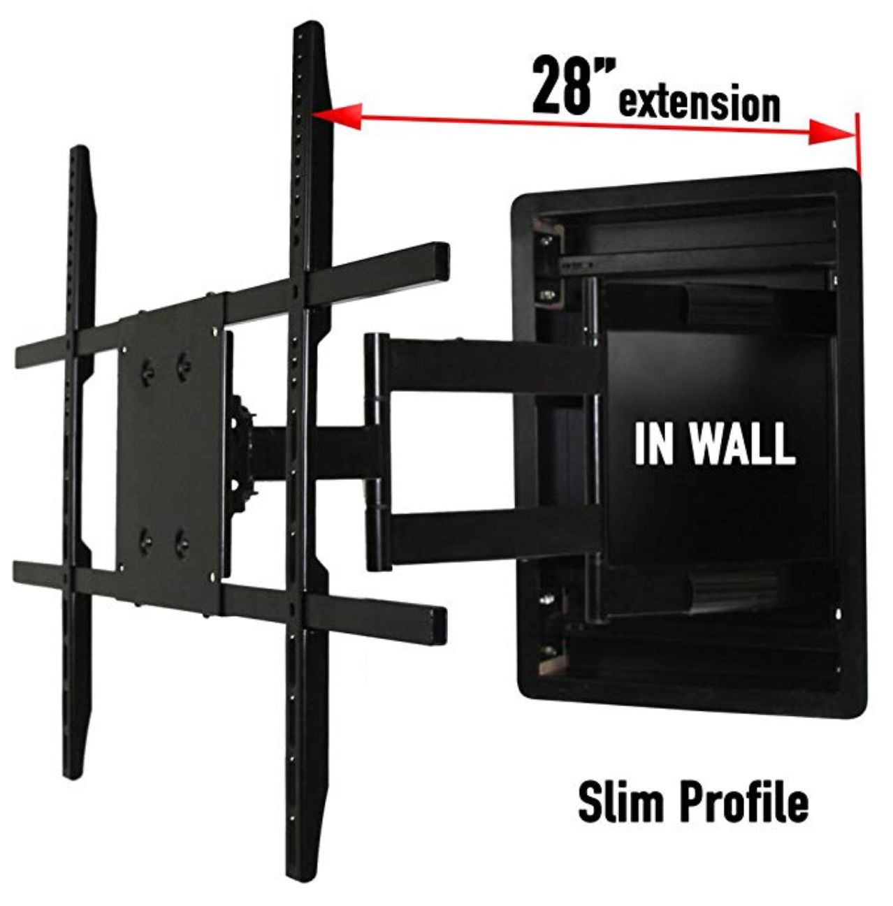 In Wall TV Mount, Recessed Articulating In Wall TV Mount for 42 to 80 Inch TVs LCD, LED, or Plasma - Extends 28 Inches