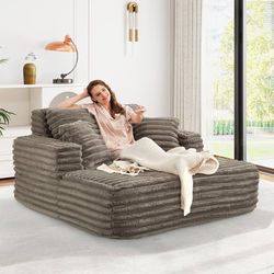 56" Oversized Chaise Lounge Chair Indoor,Plush Faux Fur Sleeper Sofa Couch Bed with Pillows&Wide Armrests,Fluffy Comfy Cloud Couch,Compression Foam Co