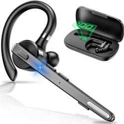 Bluetooth Headset, Wireless Bluetooth Earpiece with 500mAh Charging Case 72H Talktime ENC Noise Cancelling Microphone for Cell Phone Call V5.1 Hands-F