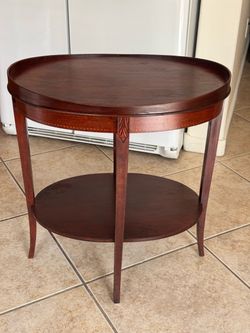 Mahogany Wood Inlayed Oval End Table by Mersman