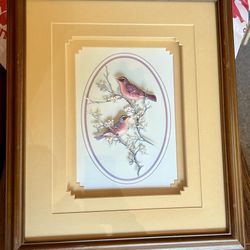 Vintage Birds/ flowers Picture With Frame 