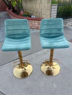 Teal Velvet Bar Stools with Gold Base – Set of 2