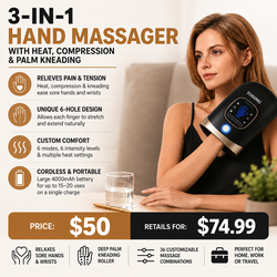 NEW Hand, Fingers & Wrist Massager with Heat, Compression & Palm Kneading