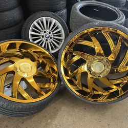 26” Gold Wheels And Tires