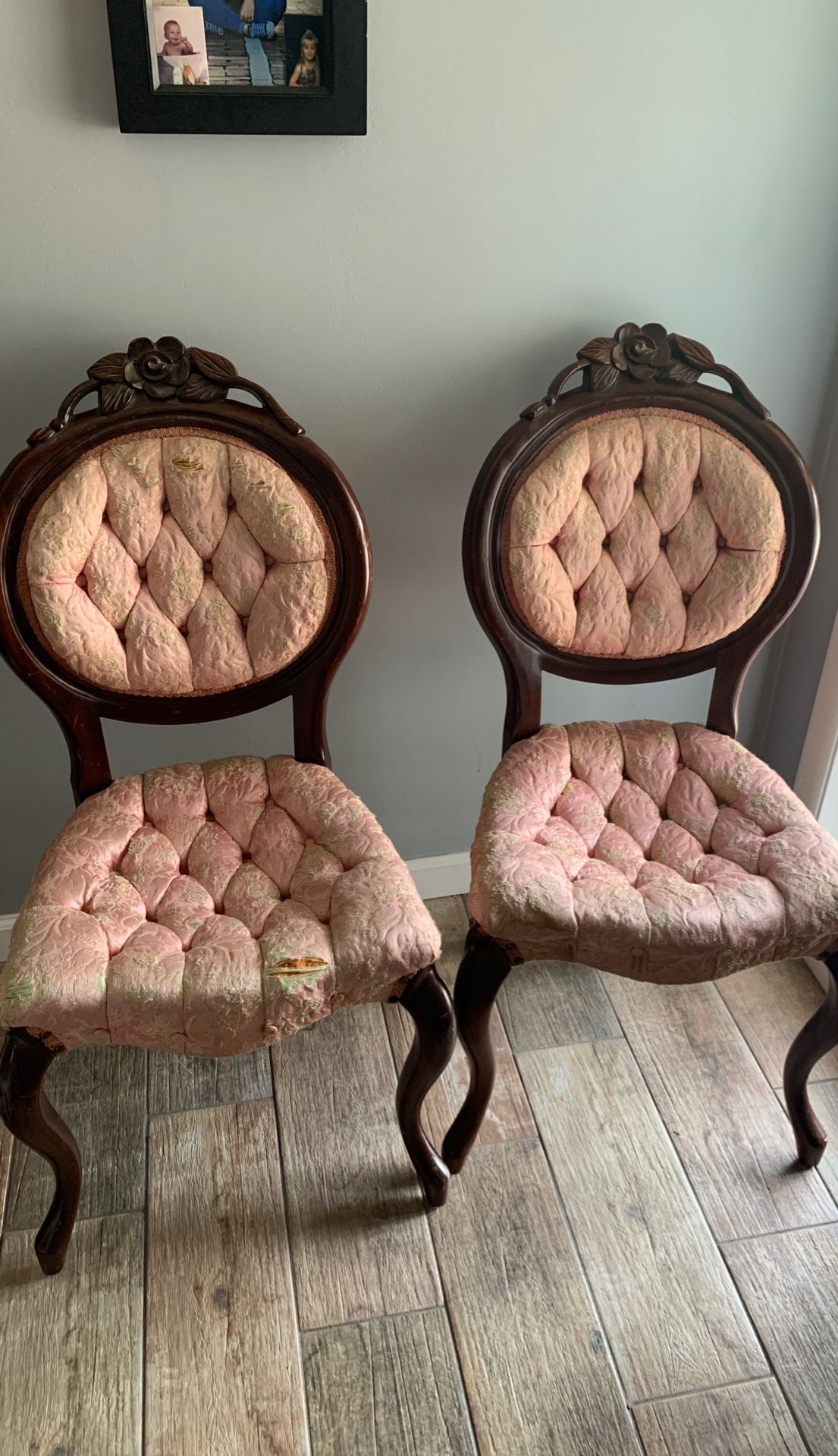 Vintage Kimball Mahogany Victorian Rose Accent Chairs