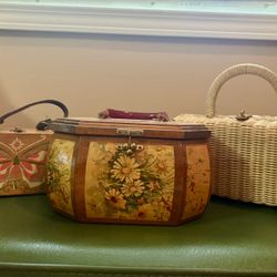 3 Vintage Purses 2-Wooden and 1-Wicker Purse ($50 EACH)