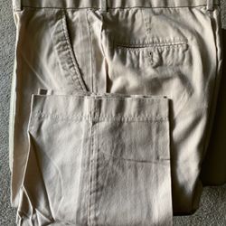 Perry Ellis Classic Fit Flat Front 32x30 Beige Patterned Cotton Pant